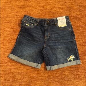 Cat & Jack Kids Dark Blue Denim Shorts with Floral Embroidery